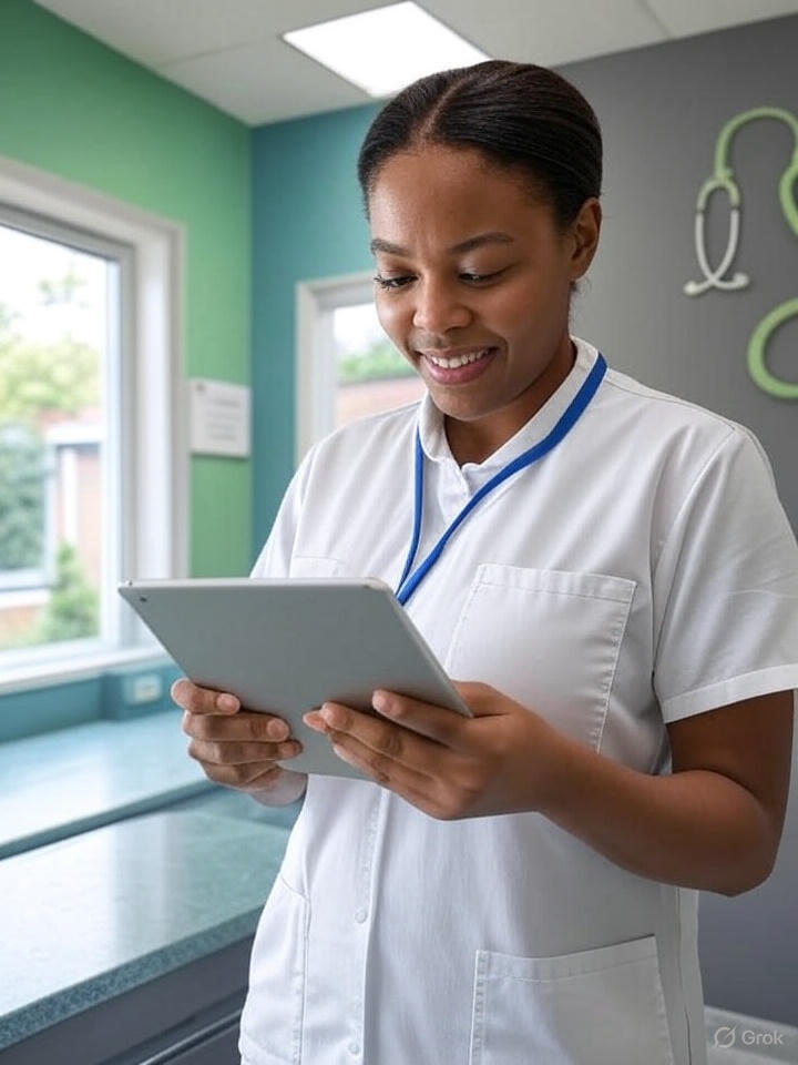 Veterinary staff using a tablet